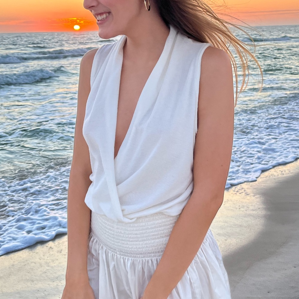 Deep neck white top